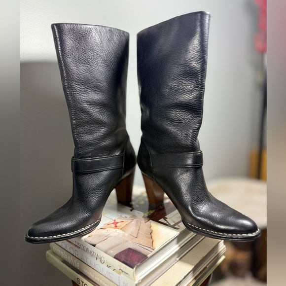 Frye Black Heeled Leather Boots Size 10 Classic Design - Picture 11 of 15
